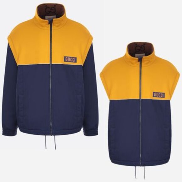 NWT Gucci two-tone Technical jersey jacket Navy Yellow Size S - Picture 1 of 16